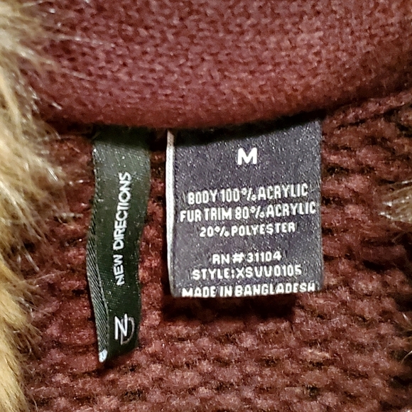 Brown fur trim sweater vest by New Directions size M. - Picture 5 of 5